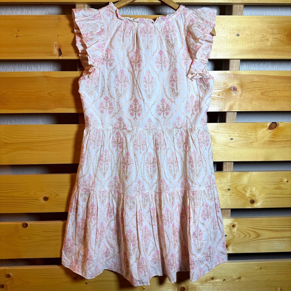 A Loves A Tiered Embroidered Mini Dress Womens Medium Pink Cottagecore Feminine - Picture 4 of 9